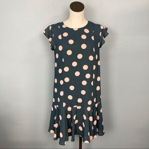 𝅺loft Polka Dot Flounce Dress Petrol Gray and Blush